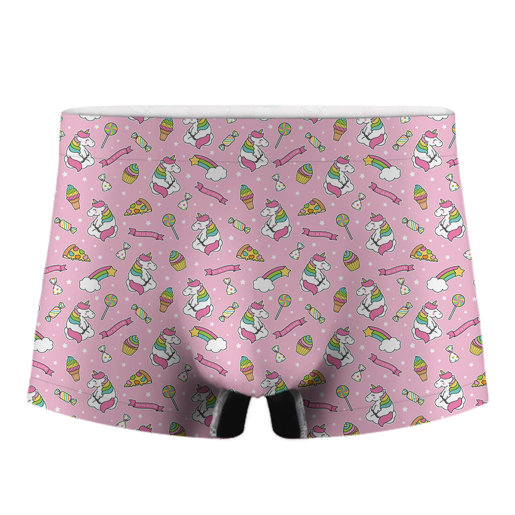 Pink Girly Unicorn Pattern Print Men's Boxer Briefs