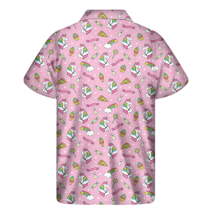 Pink Girly Unicorn Pattern Print Men's Short Sleeve Shirt