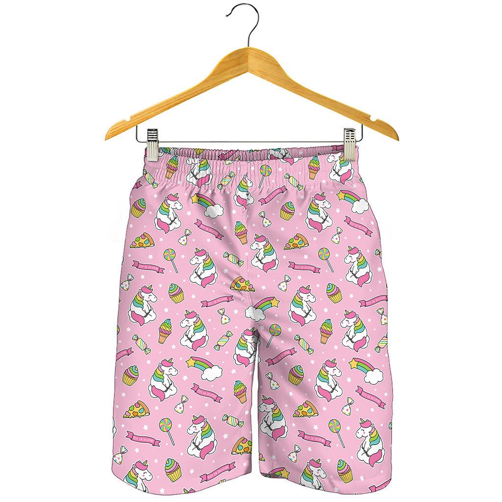 Pink Girly Unicorn Pattern Print Men's Shorts
