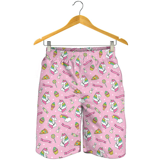 Pink Girly Unicorn Pattern Print Men's Shorts