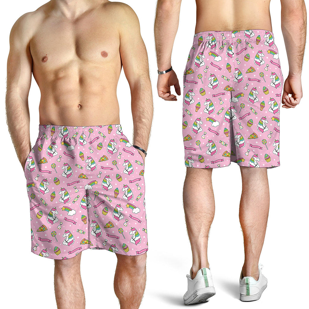 Pink Girly Unicorn Pattern Print Men's Shorts