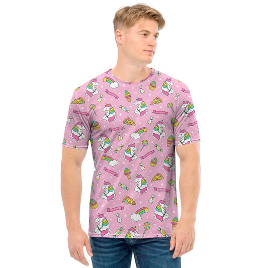 Pink Girly Unicorn Pattern Print Men's T-Shirt