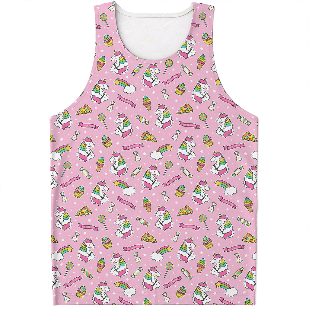 Pink Girly Unicorn Pattern Print Men's Tank Top
