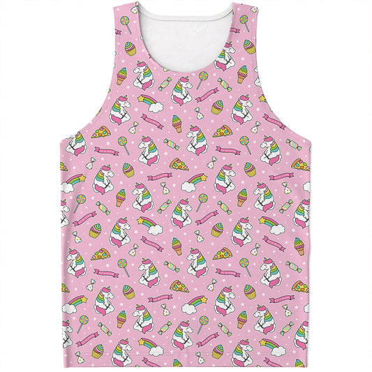 Pink Girly Unicorn Pattern Print Men's Tank Top