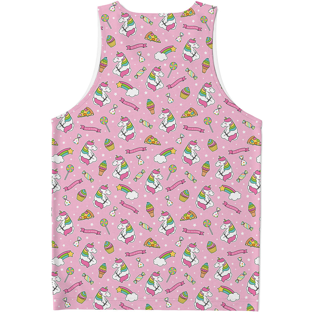 Pink Girly Unicorn Pattern Print Men's Tank Top