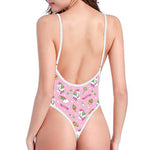 Pink Girly Unicorn Pattern Print One Piece High Cut Swimsuit