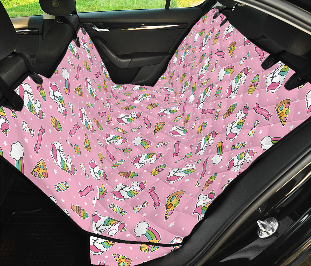 Pink Girly Unicorn Pattern Print Pet Car Back Seat Cover