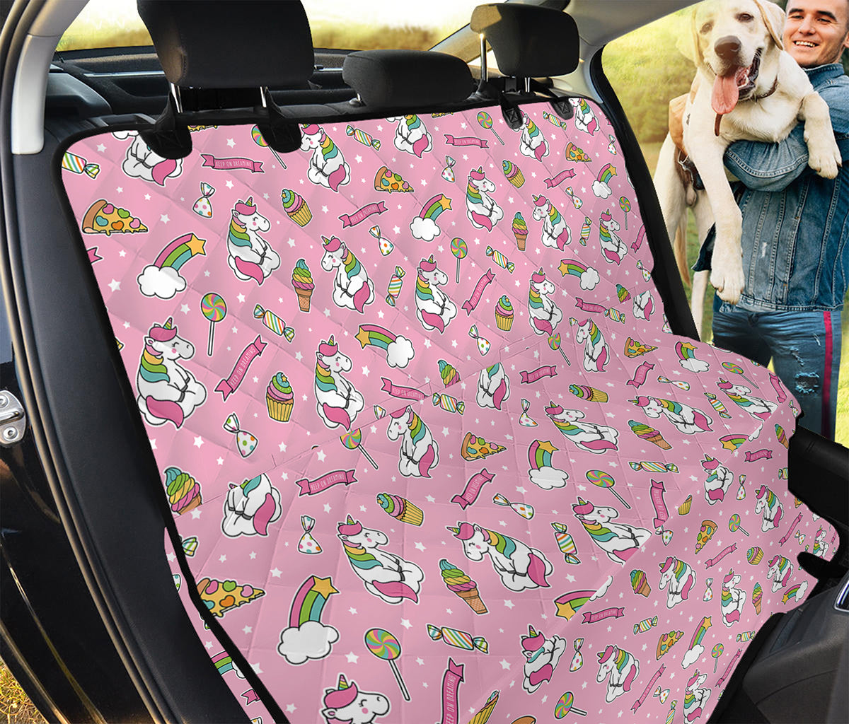 Pink Girly Unicorn Pattern Print Pet Car Back Seat Cover