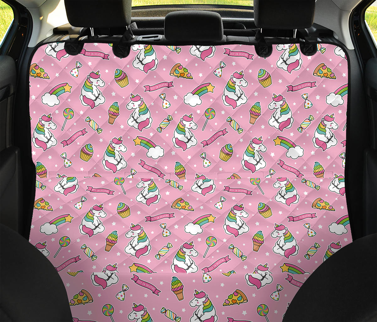 Pink Girly Unicorn Pattern Print Pet Car Back Seat Cover