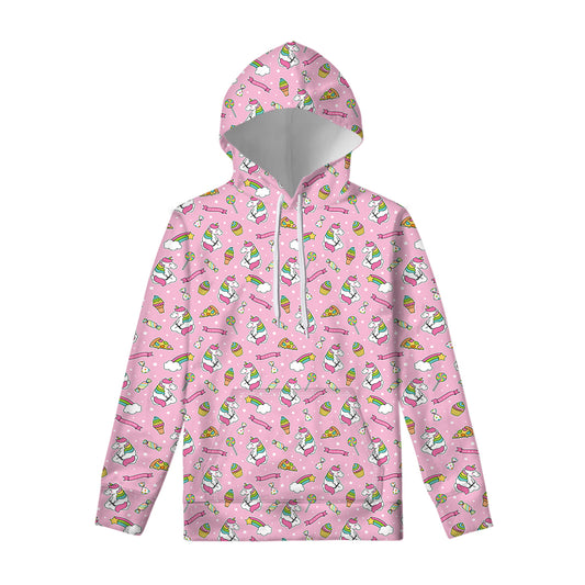 Pink Girly Unicorn Pattern Print Pullover Hoodie