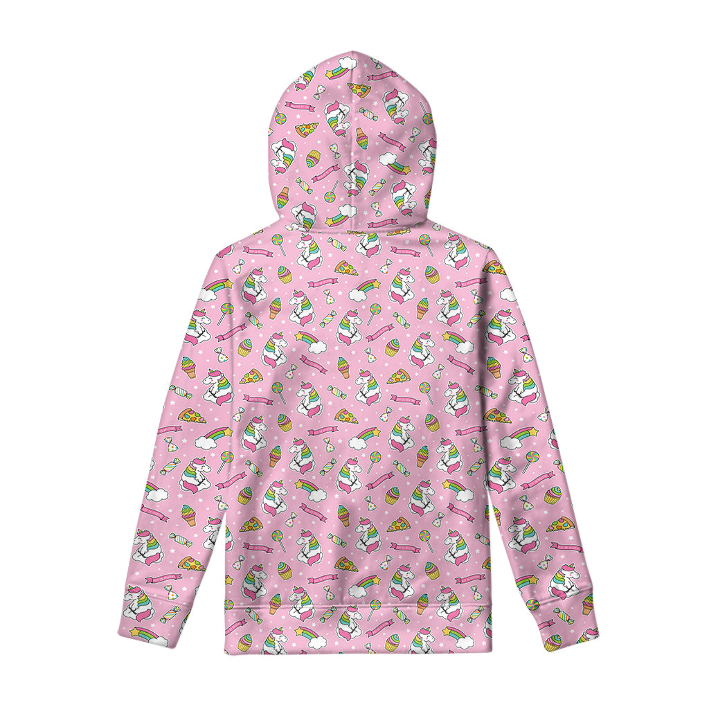 Pink Girly Unicorn Pattern Print Pullover Hoodie
