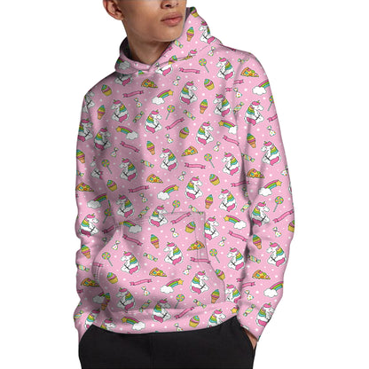 Pink Girly Unicorn Pattern Print Pullover Hoodie