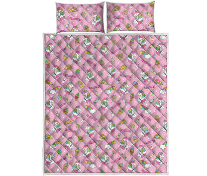 Pink Girly Unicorn Pattern Print Quilt Bed Set