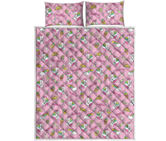 Pink Girly Unicorn Pattern Print Quilt Bed Set