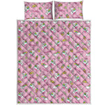 Pink Girly Unicorn Pattern Print Quilt Bed Set