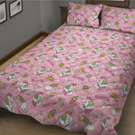 Pink Girly Unicorn Pattern Print Quilt Bed Set