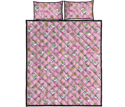 Pink Girly Unicorn Pattern Print Quilt Bed Set