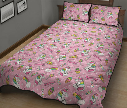 Pink Girly Unicorn Pattern Print Quilt Bed Set