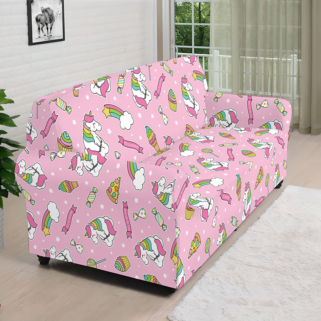Pink Girly Unicorn Pattern Print Sofa Cover