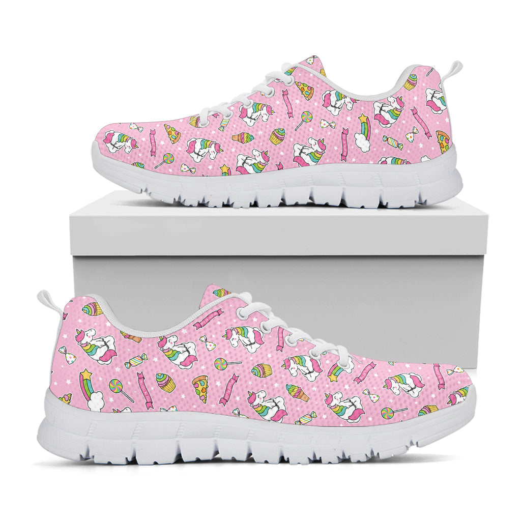 Pink Girly Unicorn Pattern Print White Sneakers