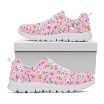 Pink Girly Unicorn Pattern Print White Sneakers