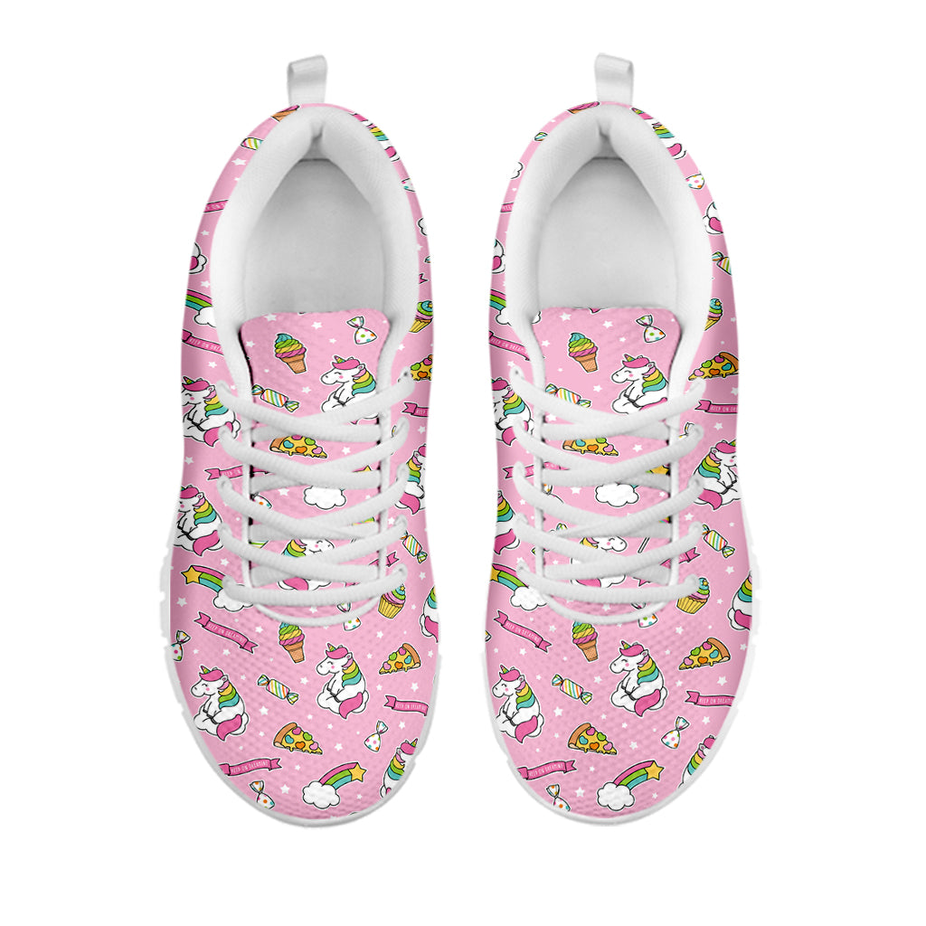 Pink Girly Unicorn Pattern Print White Sneakers