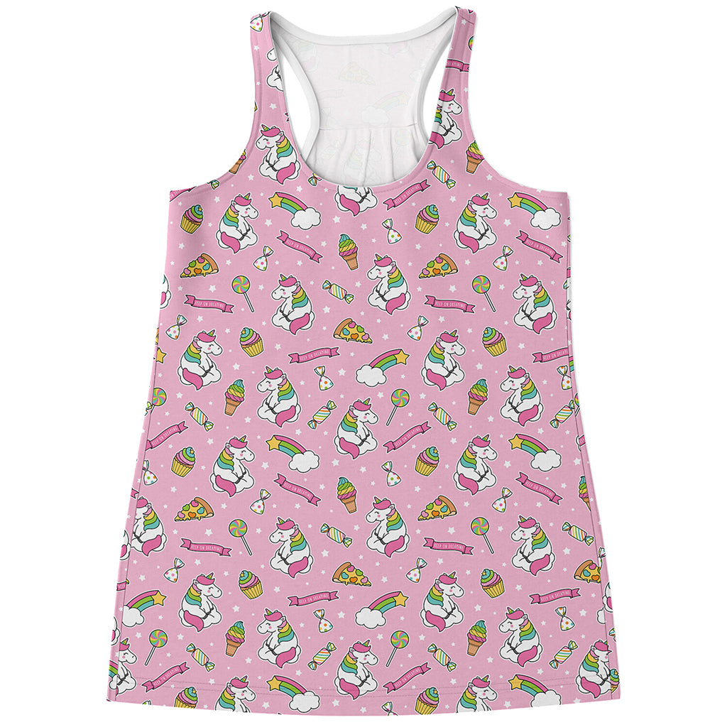 Pink Girly Unicorn Pattern Print Women's Racerback Tank Top