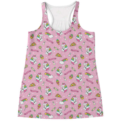 Pink Girly Unicorn Pattern Print Women's Racerback Tank Top