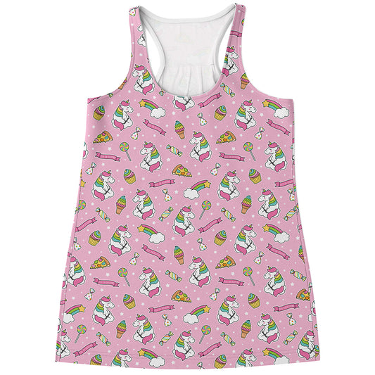 Pink Girly Unicorn Pattern Print Women's Racerback Tank Top