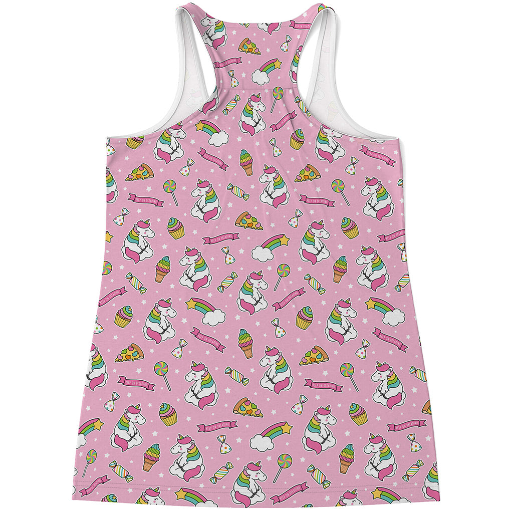 Pink Girly Unicorn Pattern Print Women's Racerback Tank Top