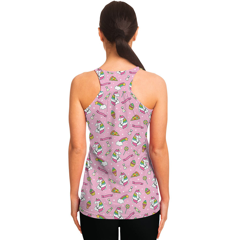 Pink Girly Unicorn Pattern Print Women's Racerback Tank Top