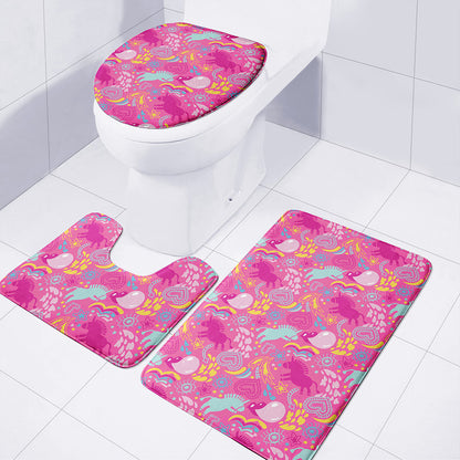 Pink Girly Unicorn Print 3 Piece Bath Mat Set