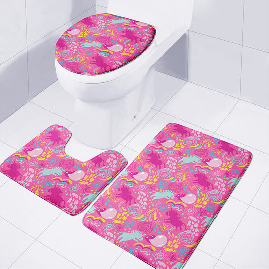 Pink Girly Unicorn Print 3 Piece Bath Mat Set