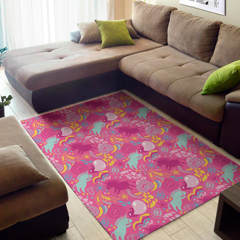 Pink Girly Unicorn Print Area Rug