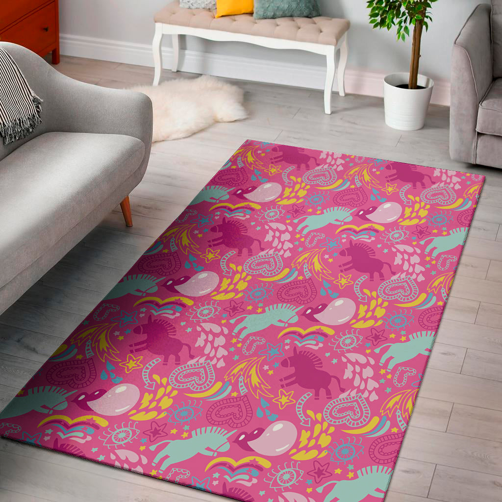 Pink Girly Unicorn Print Area Rug