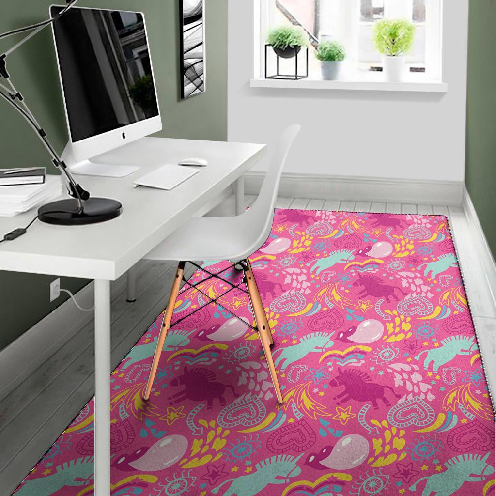 Pink Girly Unicorn Print Area Rug