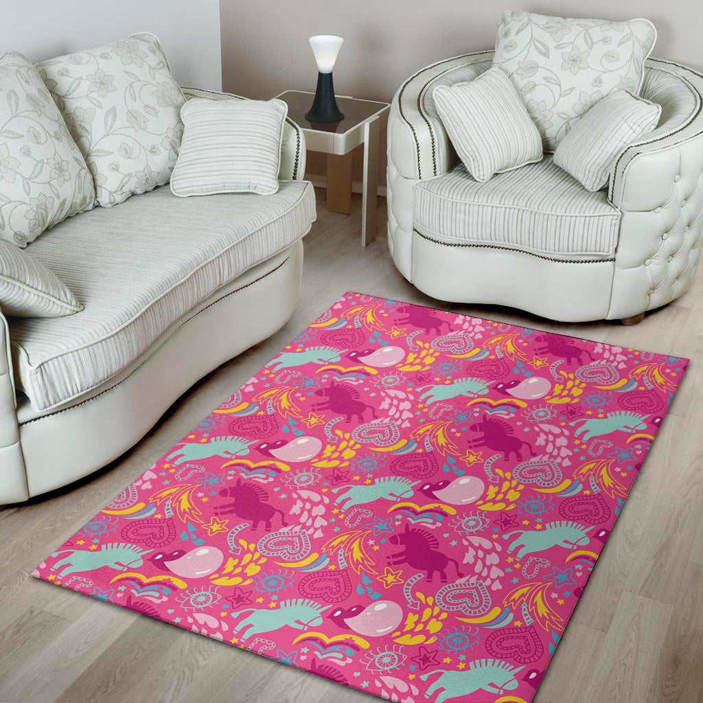 Pink Girly Unicorn Print Area Rug