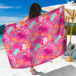 Pink Girly Unicorn Print Beach Sarong Wrap