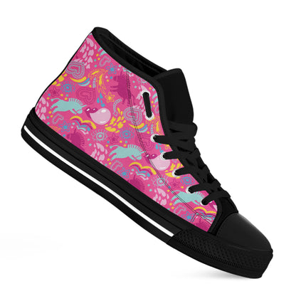Pink Girly Unicorn Print Black High Top Shoes