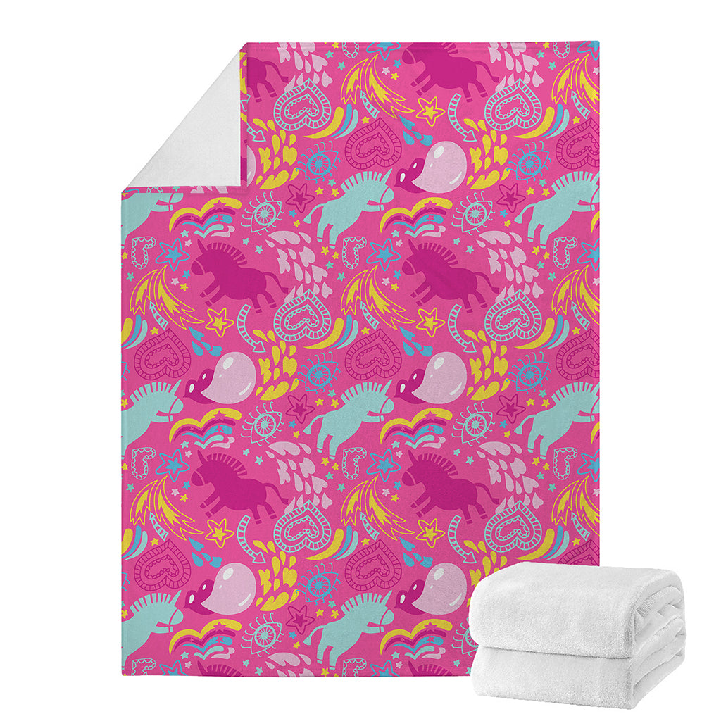 Pink Girly Unicorn Print Blanket