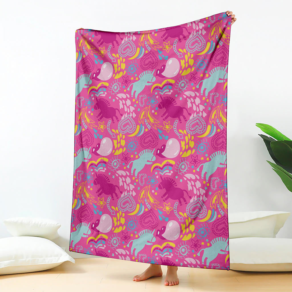 Pink Girly Unicorn Print Blanket