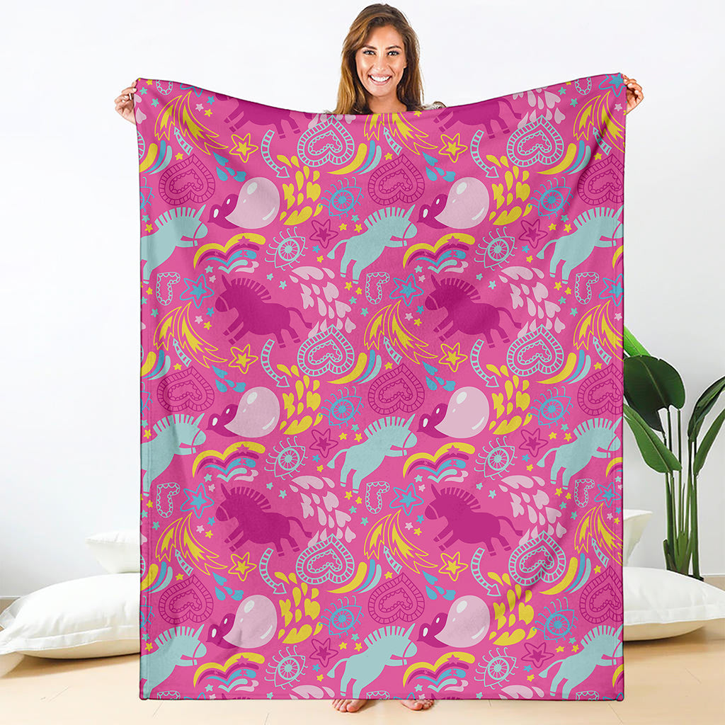 Pink Girly Unicorn Print Blanket