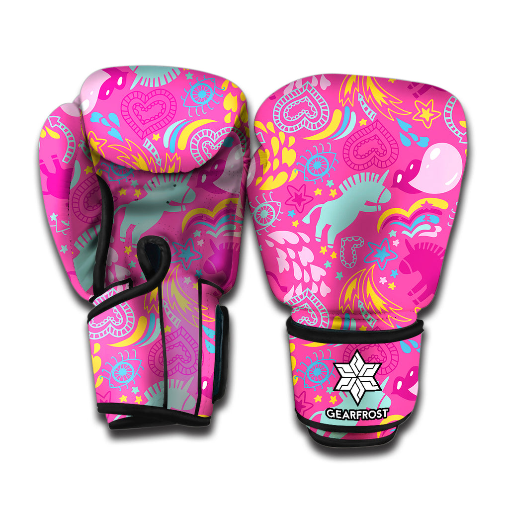 Pink Girly Unicorn Print Boxing Gloves
