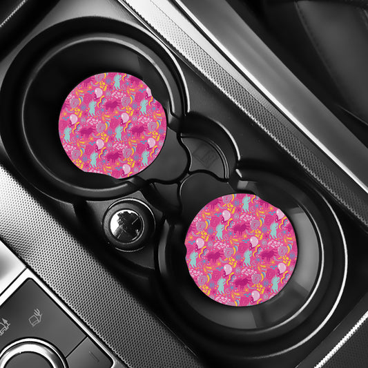 Pink Girly Unicorn Print Car Coasters