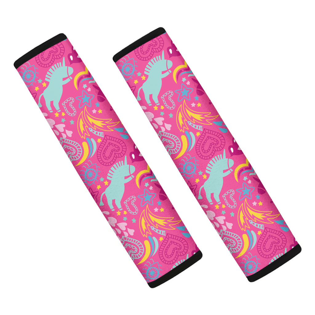 Pink Girly Unicorn Print Car Seat Belt Covers