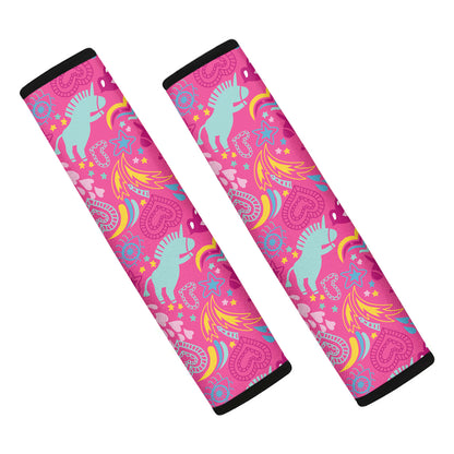 Pink Girly Unicorn Print Car Seat Belt Covers
