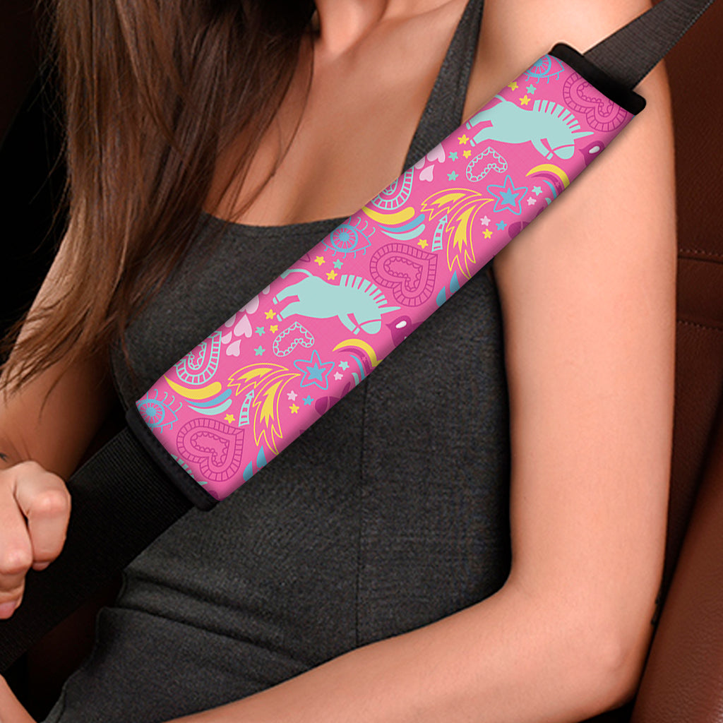 Pink Girly Unicorn Print Car Seat Belt Covers