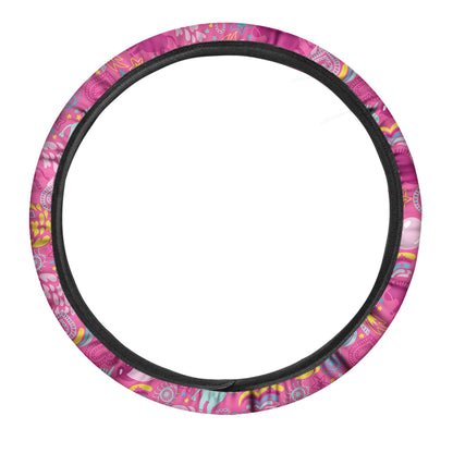 Pink Girly Unicorn Print Car Steering Wheel Cover