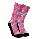 Pink Girly Unicorn Print Crew Socks