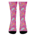 Pink Girly Unicorn Print Crew Socks